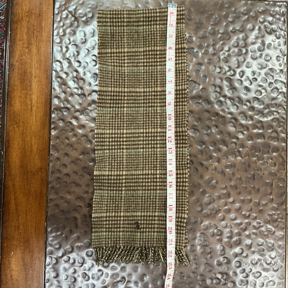 Polo Ralph Lauren Plaid Wool Scarf, Made In Scotland, Brown Pony, Fringe, VTG - Picture 3 of 5